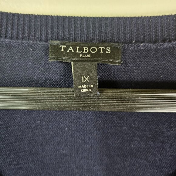 Talbots Heart Pattern Cardigan Sweater 1X Navy Multicolor 3/4 Sleeves Rainbow - Picture 6 of 9